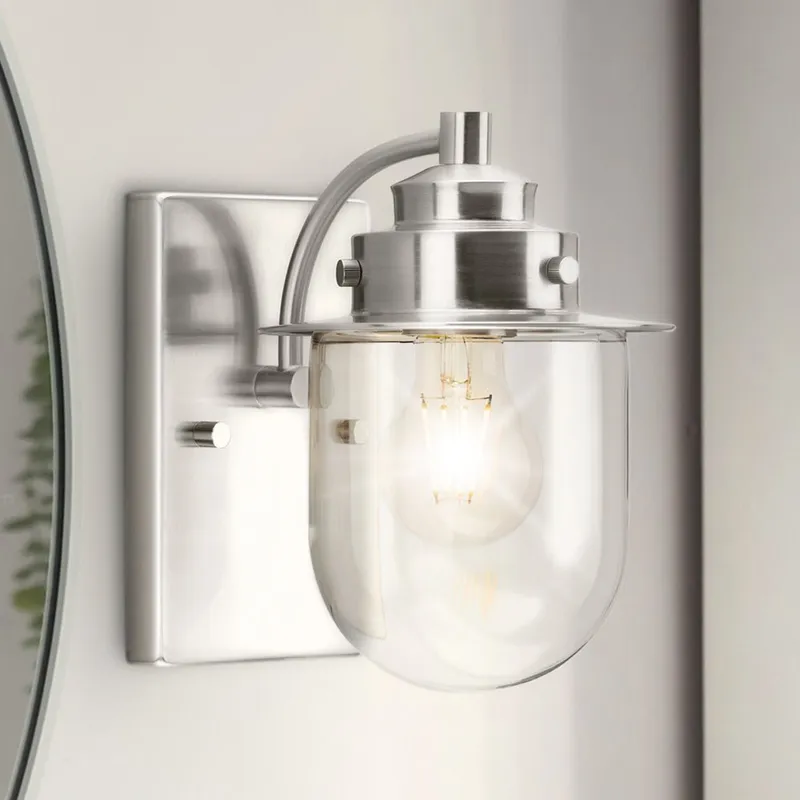 UHP4740 Nautical Indoor Bath Light, 8''H x 7-1/2"W x 5-7/8''D, Brushed Nickel Finish, Napoleon Collection — Urban Ambiance LED Smart & Connected Lighting 60.0W 3000K