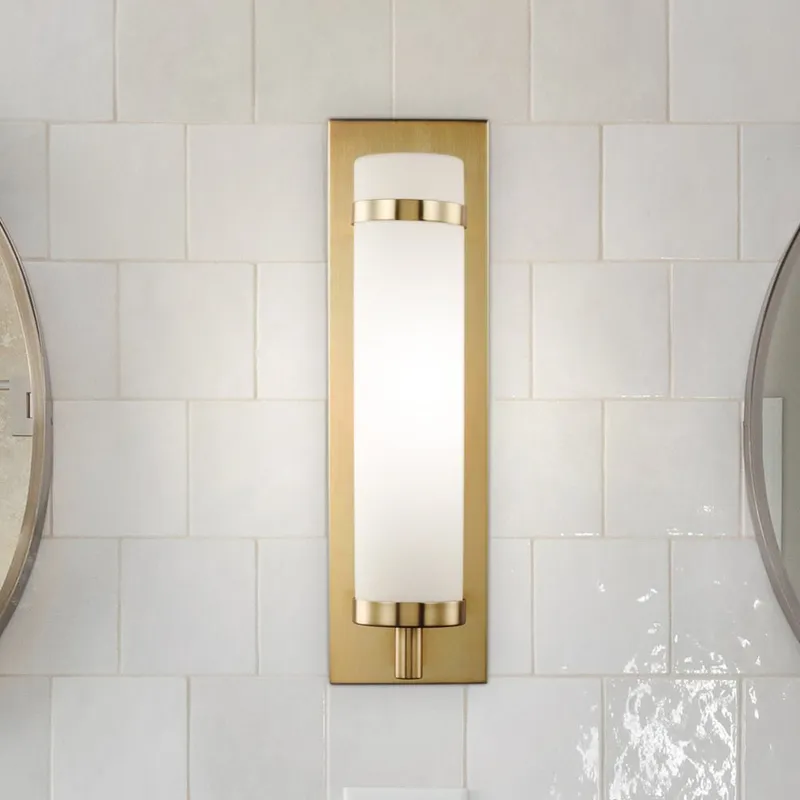 UHP4634 Mid Century Modern Indoor Wall Sconce, 18''H x 4"W x 5''D, Satin Brass Finish, Busselton Collection — Urban Ambiance LED Wall Lights 60.0W 3000K