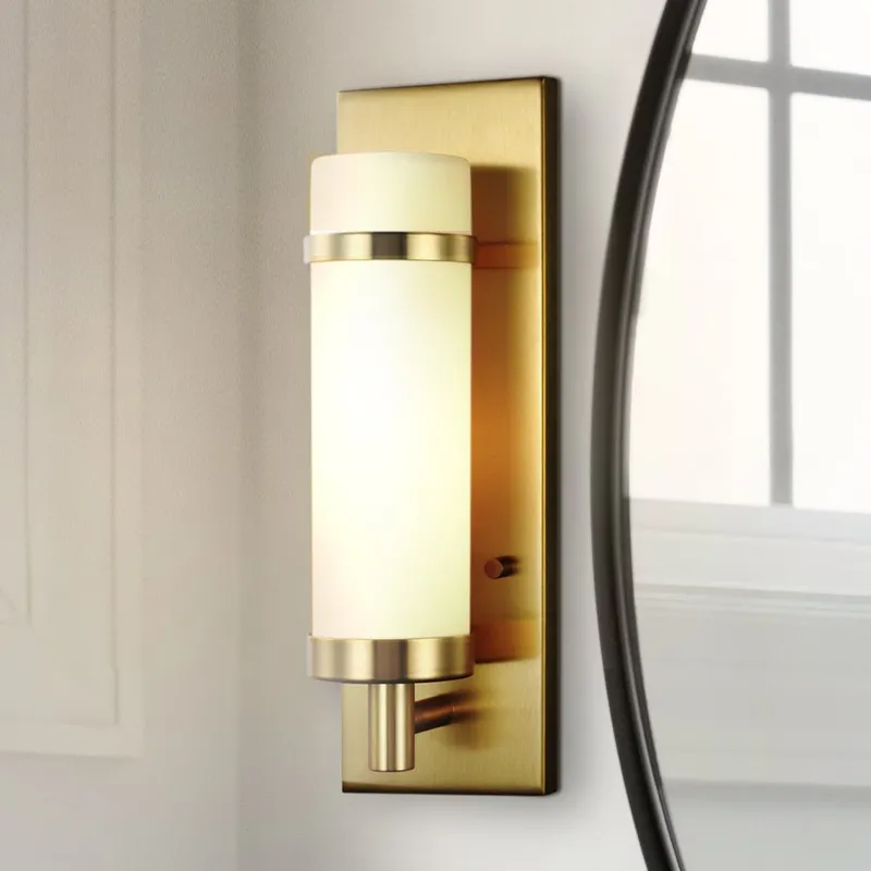 UHP4631 Mid Century Modern Indoor Wall Sconce, 13-1/2''H x 4"W x 4-1/2''D, Satin Brass Finish, Busselton Collection — Urban Ambiance LED Wall Lights 60.0W 3000K