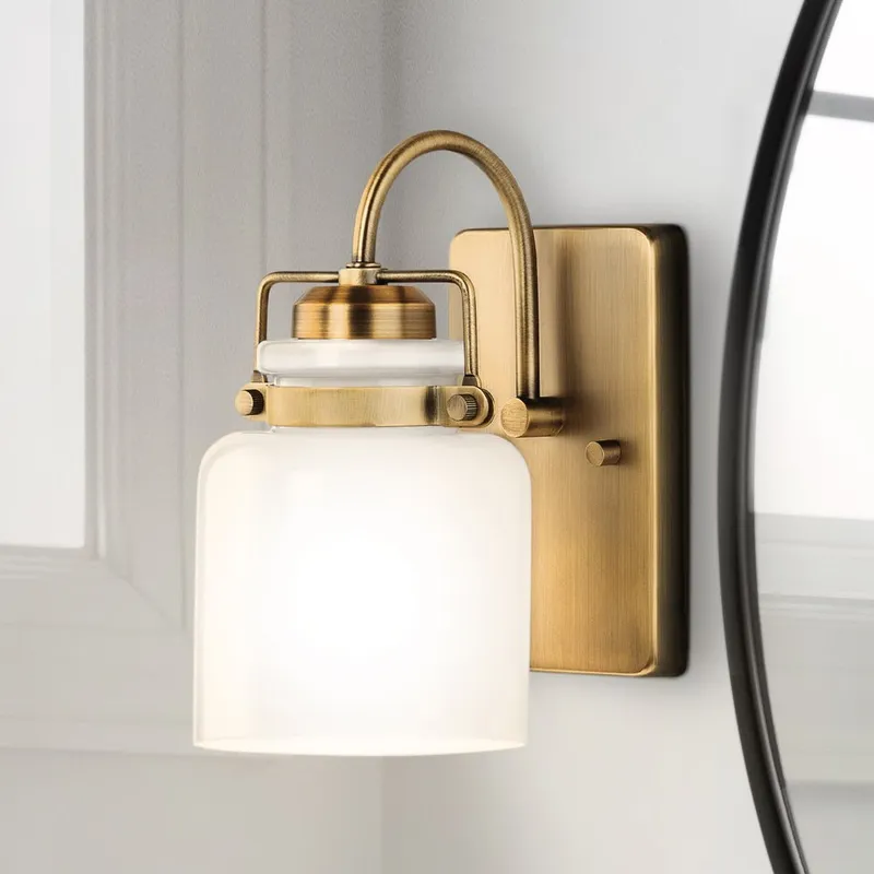 UHP4541 Transitional Indoor Bath Light, 9''H x 7"W x 5''D, Vintage Brass Finish, Bowman Collection — Urban Ambiance LED Smart & Connected Lighting 60.0W 3000K