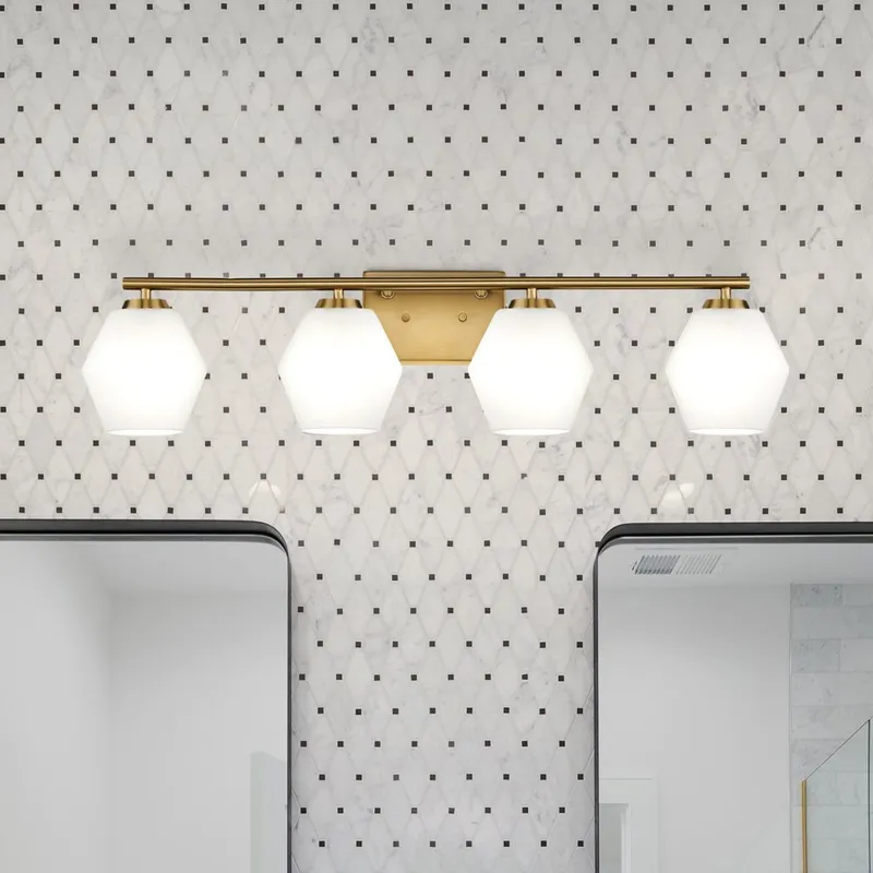 UHP4520 Mid Century Modern Indoor Bath Light, 7-1/2''H x 7"W x 33''D, Brushed Gold Finish, Roanoke Collection — Urban Ambiance LED Linear Lights 75.0W 3000K