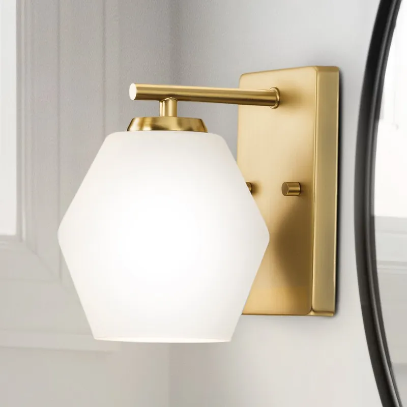 UHP4511 Mid Century Modern Indoor Bath Light, 8''H x 7"W x 6''D, Brushed Gold Finish, Roanoke Collection — Urban Ambiance LED Smart & Connected Lighting 75.0W 3000K