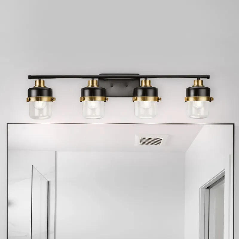 UHP4477 Industrial Indoor Bath Light, 8-3/8''H x 6-3/8"W x 33-3/4''D, Matte Black Finish, Olympia Collection — Urban Ambiance LED Linear Lights 60.0W 3000K