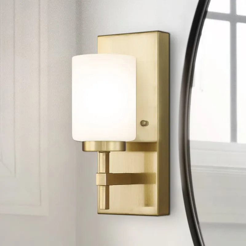 UQL5172 Minimalist Indoor Bath Light, 12.00''H x 4.75''W x 5.75''D, Satin Brass Finish, Stade Collection — Urban Ambiance LED Smart & Connected Lighting 8.0W 3000K