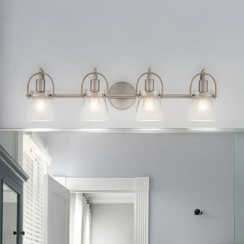 UQL5112 Transitional Indoor Bath Light, 9.00''H x 32.00''W x 6.75''D, Brushed Nickel Finish, Dresden Collection — Urban Ambiance LED Linear Lights 100.0W 3000K