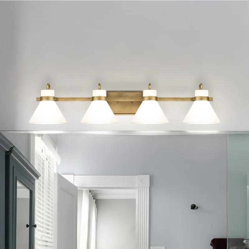 UQL5053 Luxe Industrial Indoor Bath Light, 7.25''H x 35.50''W x 8.50''D, Weathered Brass Finish, Langdon Collection — Urban Ambiance LED Linear Lights 100.0W 3000K