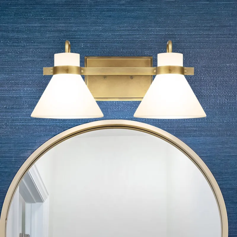 UQL5051 Luxe Industrial Indoor Bath Light, 7.25''H x 17.00''W x 8.50''D, Weathered Brass Finish, Langdon Collection — Urban Ambiance LED Smart & Connected Lighting 100.0W 3000K