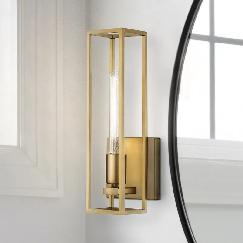 UQL4881 Mid Century Modern Indoor Wall Sconce, 13.75''H x 4.75''W x 4.00''D, Weathered Brass Finish, Langley Collection — Urban Ambiance LED Wall Lights 100.0W 3000K