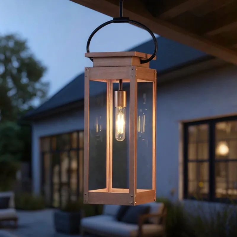 UHP1532 Modern Farmhouse Outdoor Pendant, 27-3/8''H x 7"W x 7''D, Antique Copper Finish, Darwin Collection — Urban Ambiance LED Landscape Lights 100.0W 3000K