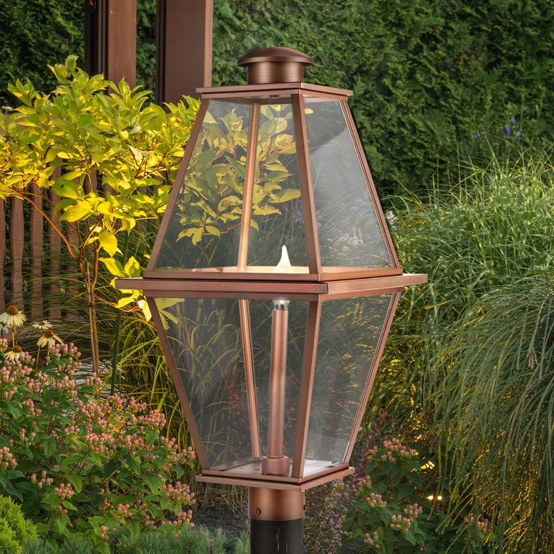 UHP1511 Vintage Outdoor Post Light, 25-1/4''H x 12-3/4"W x 12-3/4''D, Antique Copper Finish, Solingen Collection — Urban Ambiance LED Lighting Controls 60.0W 3000K