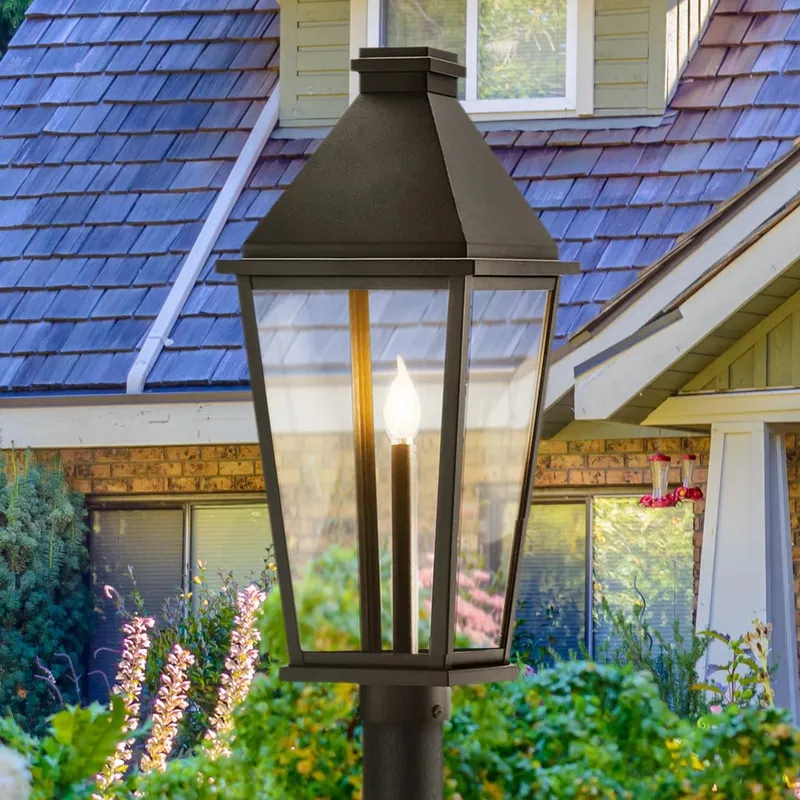 UHP1480 Tudor Outdoor Post Light, 26-1/2''H x 9-1/4"W x 9-1/4''D, Textured Black Finish, Helena Collection — Urban Ambiance LED Lighting Controls 60.0W 3000K