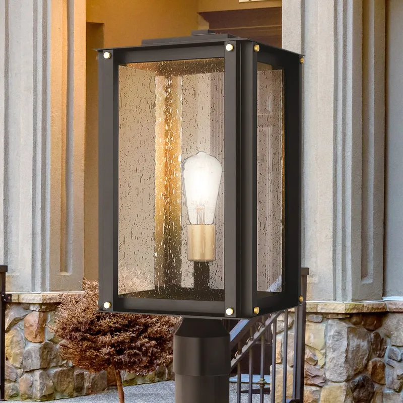 UQL10005 Mid Century Modern Outdoor Post Light, 18.75''H x 9.5''W x 9.5''D, Matte Black Finish, Southbank Collection — Urban Ambiance LED Lighting Controls 100.0W 3000K