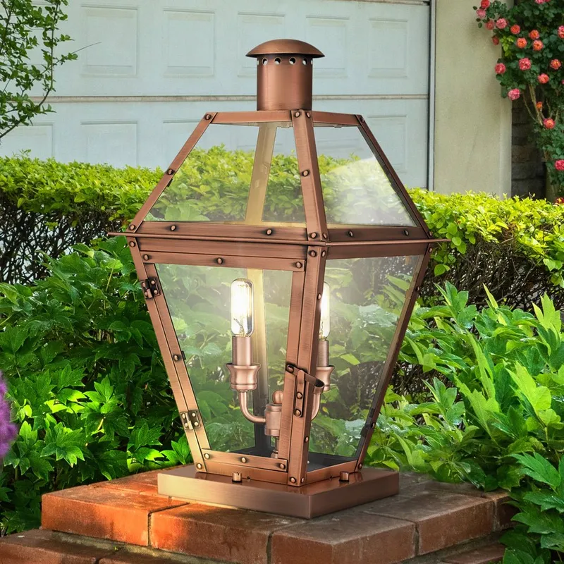 UQL1990 Vintage Outdoor Post Light, 19.25''H x 10.5''W x 10.5''D, Aged Copper Finish, Paris Collection — Urban Ambiance LED Lighting Controls 60.0W 3000K