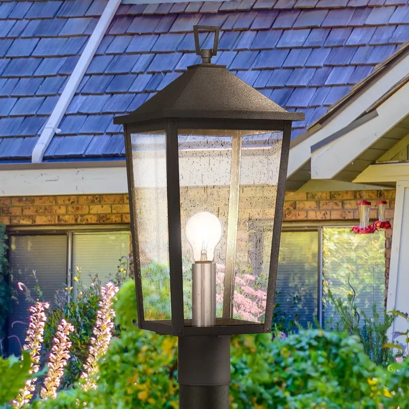 UQL1874 Modern Rustic Outdoor Post Light, 22.00''H x 9.25''W x 9.25''D, Mottled Black Finish, Elmwood Collection, Marine-Grade Construction — Urban Ambiance LED Lighting Controls 100.0W 3000K