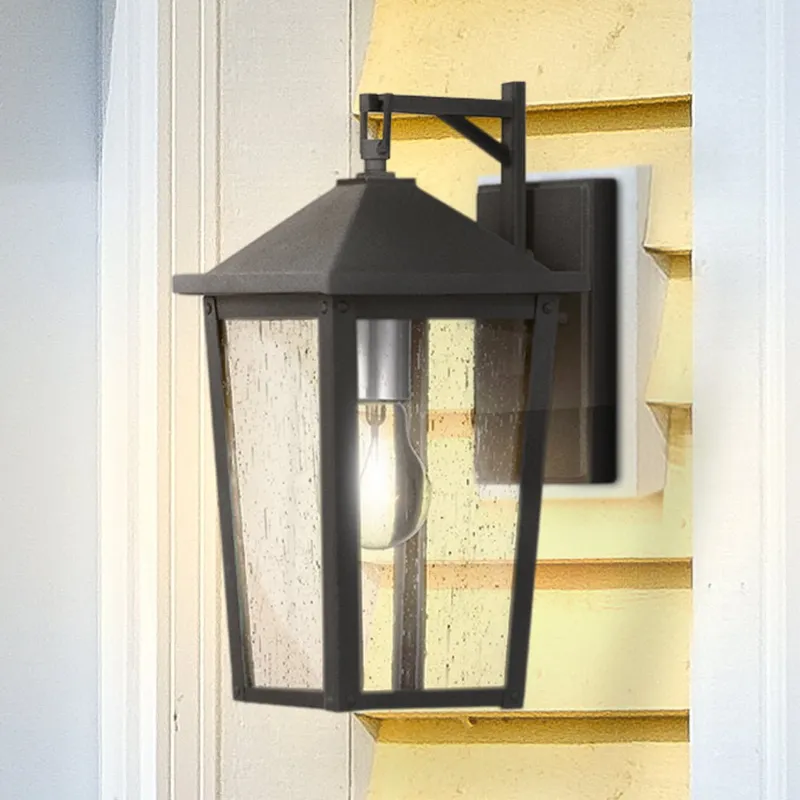 UQL1872 Modern Rustic Outdoor Wall Sconce, 13.25''H x 6.50''W x 7.75''D, Mottled Black Finish, Elmwood Collection, Marine-Grade Construction — Urban Ambiance LED Wall Lights 100.0W 3000K
