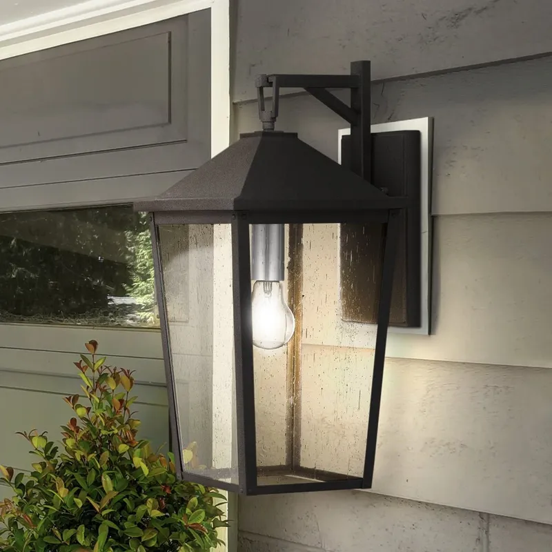 UQL1871 Modern Rustic Outdoor Wall Sconce, 19.75''H x 9.25''W x 11.00''D, Mottled Black Finish, Elmwood Collection, Marine-Grade Construction — Urban Ambiance LED Wall Lights 100.0W 3000K