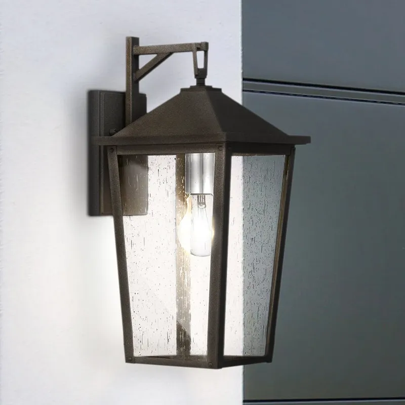 UQL1870 Modern Rustic Outdoor Wall Sconce, 16.50''H x 7.75''W x 9.25''D, Mottled Black Finish, Elmwood Collection, Marine-Grade Construction — Urban Ambiance LED Wall Lights 100.0W 3000K