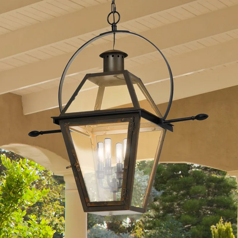 UQL1860 Vintage Outdoor Pendant, 29.50''H x 27.50''W x 13.50''D, Industrial Bronze Finish, Paris Collection — Urban Ambiance LED Landscape Lights 60.0W 3000K