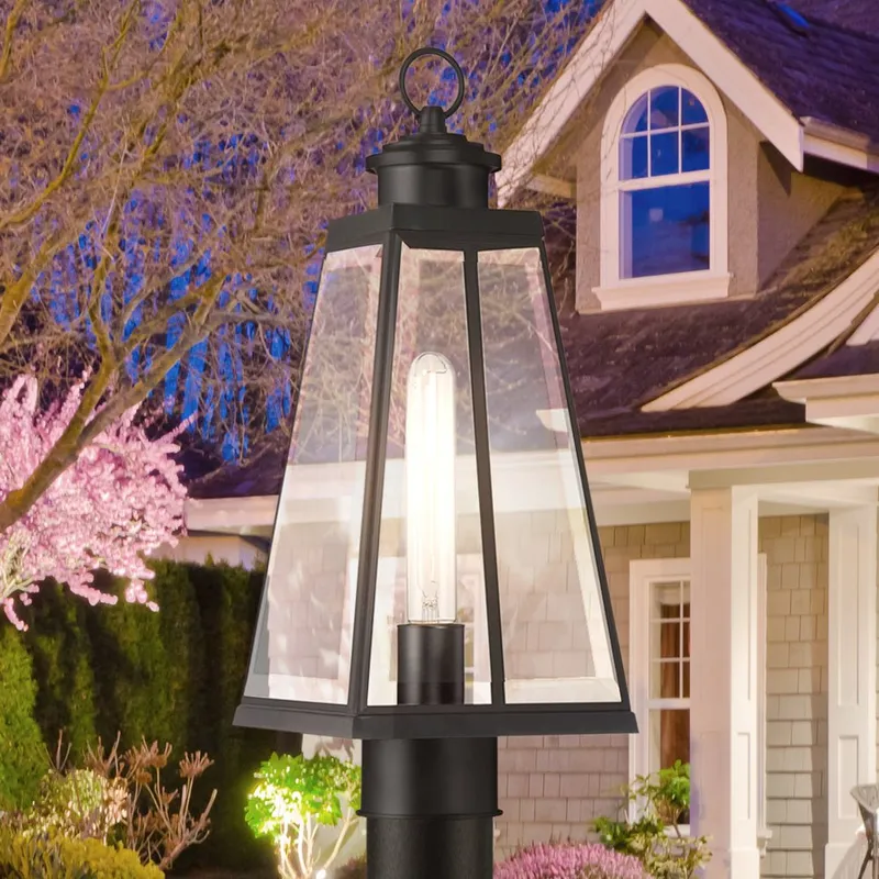 UQL1835 New Traditional Outdoor Post Light, 17.50''H x 7.00''W x 7.00''D, Matte Black Finish, Mannheim Collection — Urban Ambiance LED Lighting Controls 100.0W 3000K