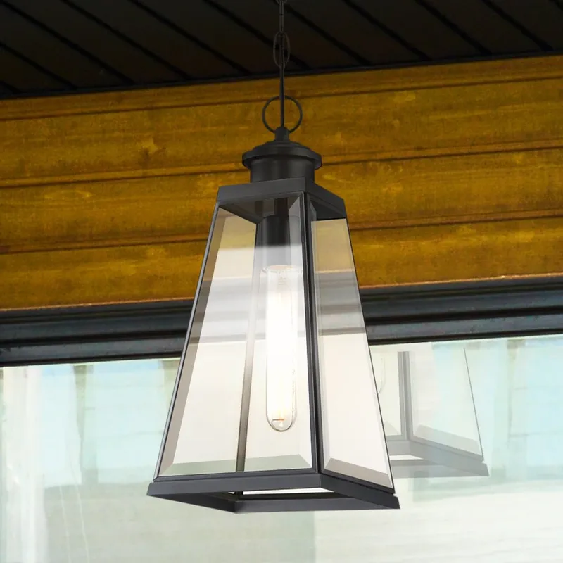 UQL1830 New Traditional Outdoor Pendant, 15.50''H x 7.00''W x 7.00''D, Matte Black Finish, Mannheim Collection — Urban Ambiance LED Landscape Lights 100.0W 3000K