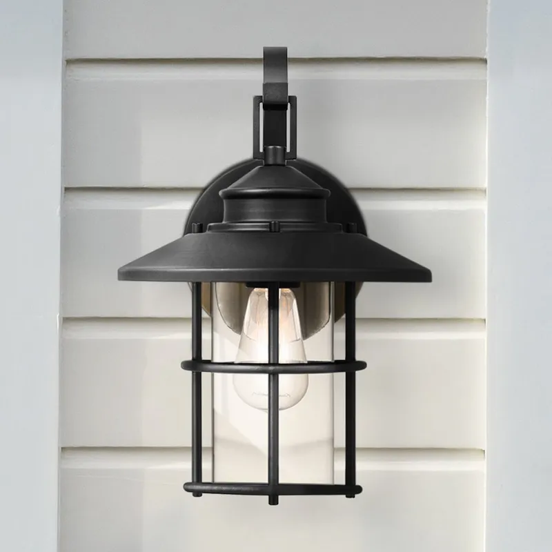 UQL1793 Coastal Outdoor Wall Sconce, 14.00''H x 9.50''W x 10.50''D, Matte Black Finish, Ellendale Collection — Urban Ambiance LED Wall Lights 100.0W 3000K