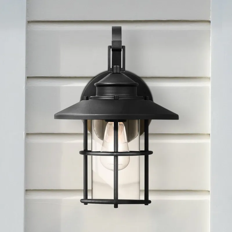 UQL1791 Coastal Outdoor Wall Sconce, 12.75''H x 8.00''W x 9.00''D, Matte Black Finish, Ellendale Collection — Urban Ambiance LED Wall Lights 100.0W 3000K
