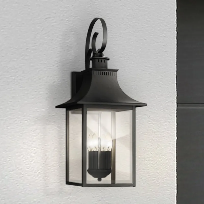 UQL1759 English Country Outdoor Wall Sconce, 28.00''H x 12.00''W x 12.75''D, Mystic Black Finish, Viersen Collection — Urban Ambiance LED Wall Lights 60.0W 3000K