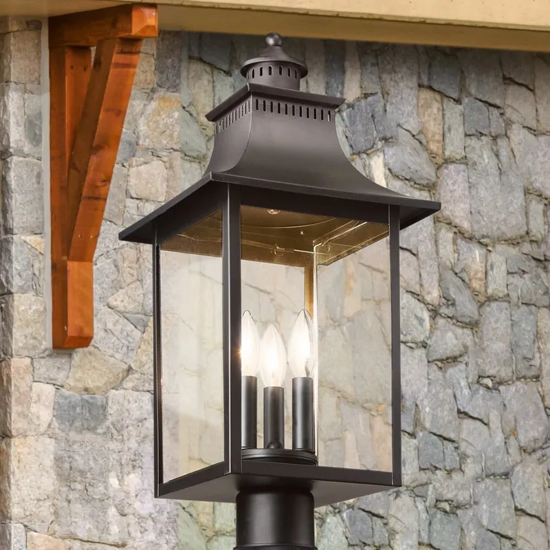 UQL1757 Vintage Outdoor Post Light, 21.75''H x 10.00''W x 10.00''D, Mystic Black Finish, Viersen Collection — Urban Ambiance LED Lighting Controls 60.0W 3000K