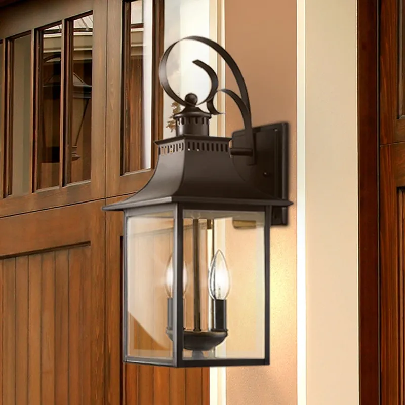 UQL1753 English Country Outdoor Wall Sconce, 19.00''H x 8.00''W x 8.75''D, Mystic Black Finish, Viersen Collection — Urban Ambiance LED Wall Lights 60.0W 3000K