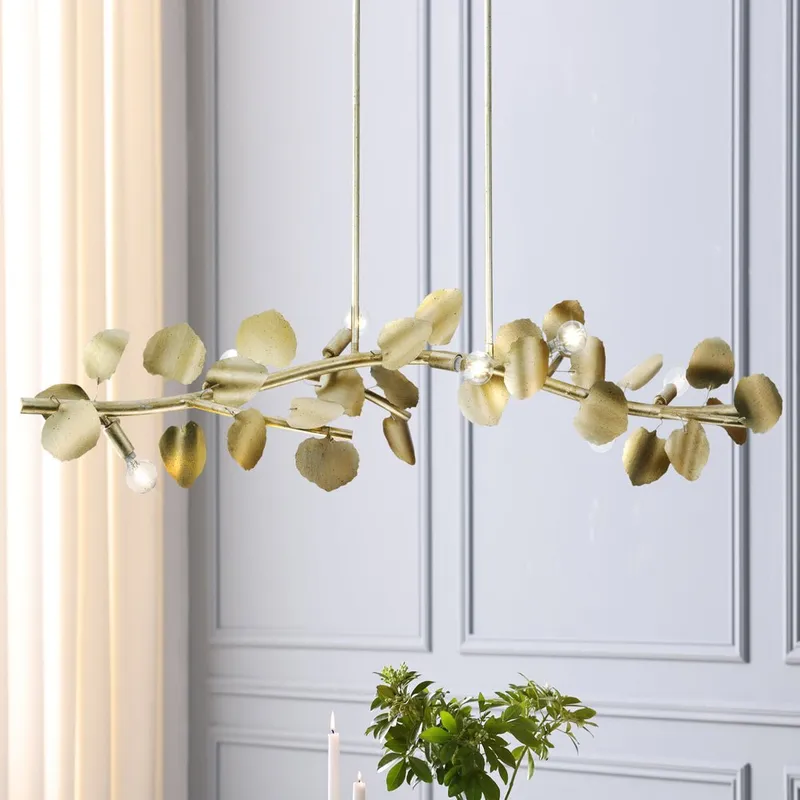 UHP4994 Eclectic Indoor Chandelier, 9-1/2''H x 16"W x 50-1/2''D, Gilded Silver Finish, Hervey Collection — Urban Ambiance LED Landscape Lights 60.0W 3000K