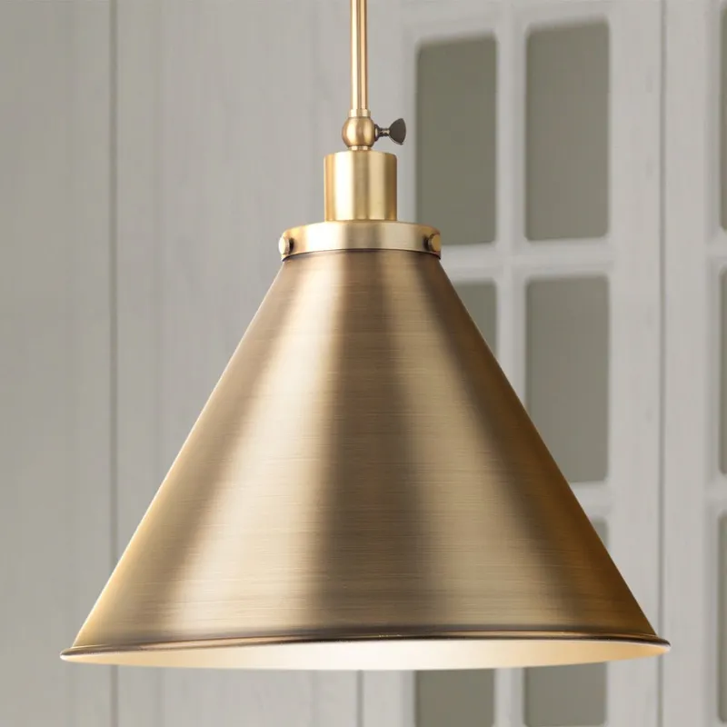 UHP4678 Modern Farmhouse Indoor Pendant, 14''H x 16"W x 16''D, Vintage Brass Finish, Pawtucket Collection — Urban Ambiance LED Landscape Lights 100.0W 3000K