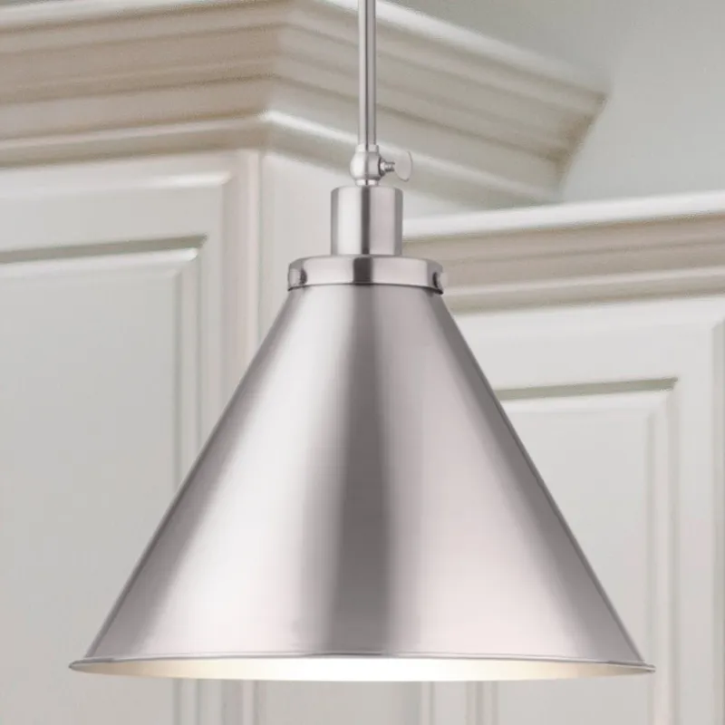 UHP4677 Modern Farmhouse Indoor Pendant, 14''H x 16"W x 16''D, Brushed Nickel Finish, Pawtucket Collection — Urban Ambiance LED Landscape Lights 100.0W 3000K