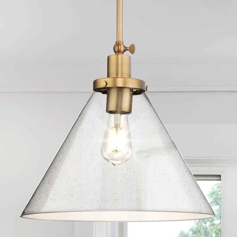 UHP4675 Modern Farmhouse Indoor Pendant, 14''H x 16"W x 16''D, Vintage Brass Finish, Pawtucket Collection — Urban Ambiance LED Landscape Lights 100.0W 3000K