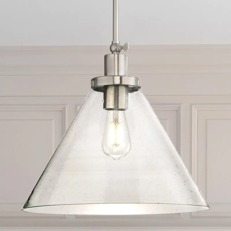 UHP4674 Modern Farmhouse Indoor Pendant, 14''H x 16"W x 16''D, Brushed Nickel Finish, Pawtucket Collection — Urban Ambiance LED Landscape Lights 100.0W 3000K