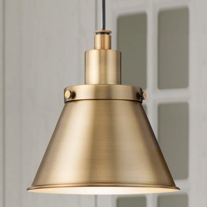 UHP4672 Modern Farmhouse Indoor Pendant, 8-5/8''H x 8-1/4"W x 8-1/4''D, Vintage Brass Finish, Pawtucket Collection — Urban Ambiance LED Landscape Lights 60.0W 3000K