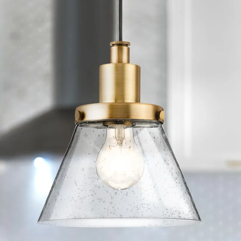 UHP4669 Modern Farmhouse Indoor Pendant, 8-5/8''H x 8"W x 8''D, Vintage Brass Finish, Pawtucket Collection — Urban Ambiance LED Landscape Lights 60.0W 3000K