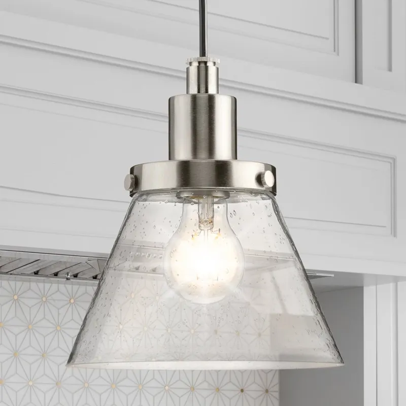 UHP4668 Modern Farmhouse Indoor Pendant, 8-5/8''H x 8"W x 8''D, Brushed Nickel Finish, Pawtucket Collection — Urban Ambiance LED Landscape Lights 60.0W 3000K