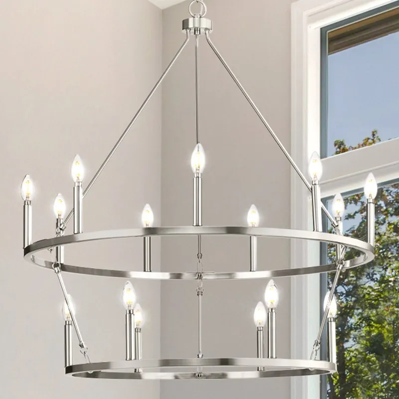 UHP4606 Modern Farmhouse Indoor Chandelier, 38-3/8''H x 35-1/2"W x 35-1/2''D, Brushed Nickel Finish, Siegen Collection — Urban Ambiance LED Landscape Lights 60.0W 3000K