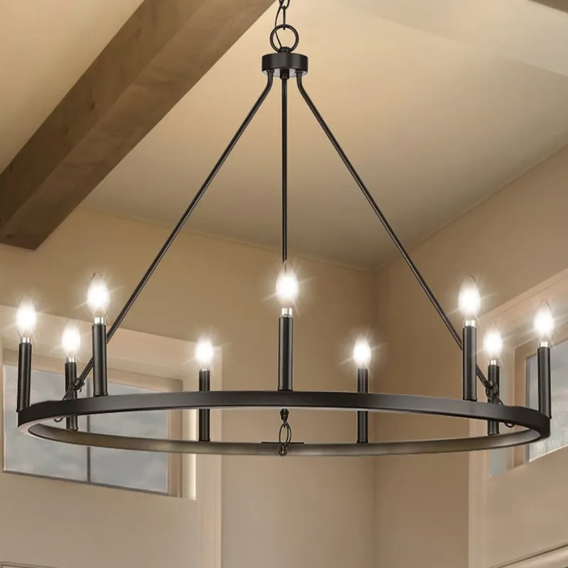 UHP4605 Modern Farmhouse Indoor Chandelier, 26-1/2''H x 35-1/2"W x 35-1/2''D, Matte Black Finish, Siegen Collection — Urban Ambiance LED Landscape Lights 60.0W 3000K