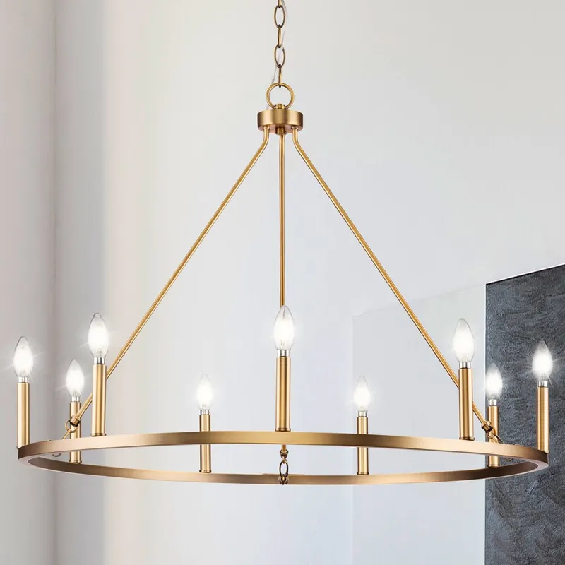 UHP4604 Modern Farmhouse Indoor Chandelier, 26-1/2''H x 35-1/2"W x 35-1/2''D, Vintage Brass Finish, Siegen Collection — Urban Ambiance LED Landscape Lights 60.0W 3000K