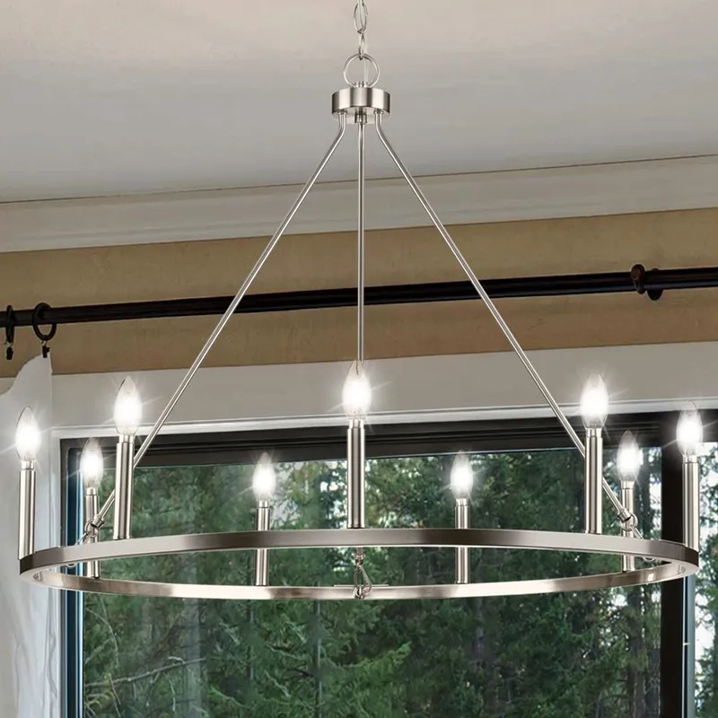 UHP4603 Modern Farmhouse Indoor Chandelier, 26-1/2''H x 35-1/2"W x 35-1/2''D, Brushed Nickel Finish, Siegen Collection — Urban Ambiance LED Landscape Lights 60.0W 3000K