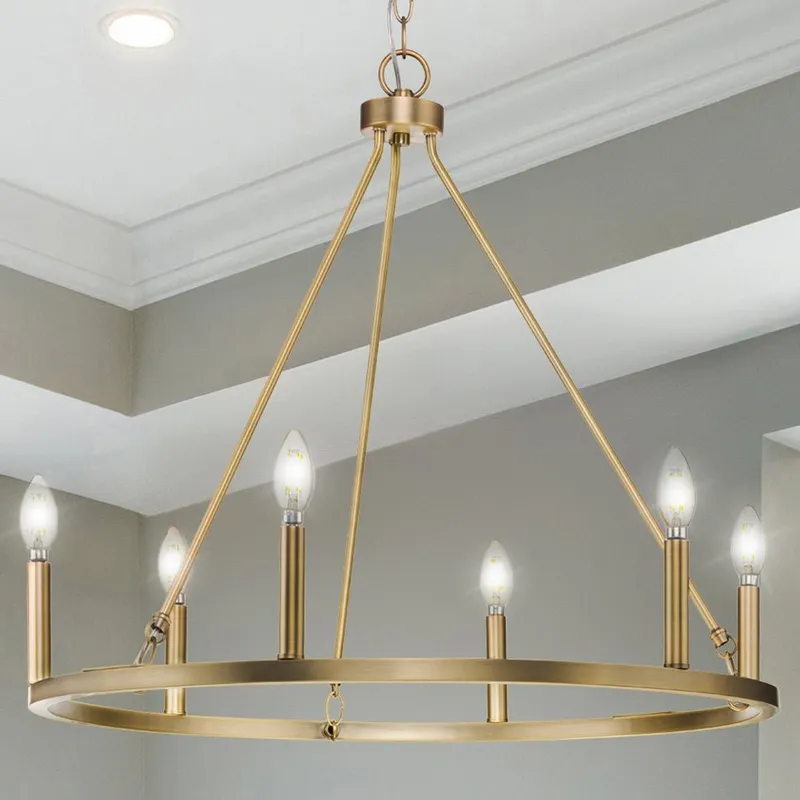 UHP4601 Modern Farmhouse Indoor Chandelier, 24-7/8''H x 27-5/8"W x 27-5/8''D, Vintage Brass Finish, Siegen Collection — Urban Ambiance LED Landscape Lights 60.0W 3000K