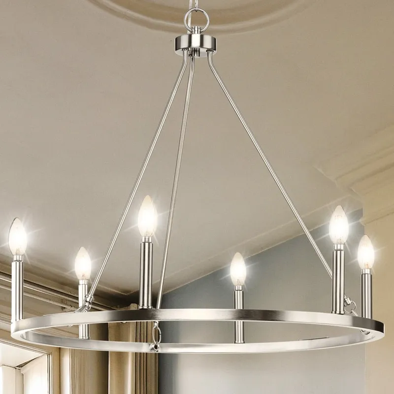 UHP4600 Modern Farmhouse Indoor Chandelier, 24-7/8''H x 27-5/8"W x 27-5/8''D, Brushed Nickel Finish, Siegen Collection — Urban Ambiance LED Landscape Lights 60.0W 3000K