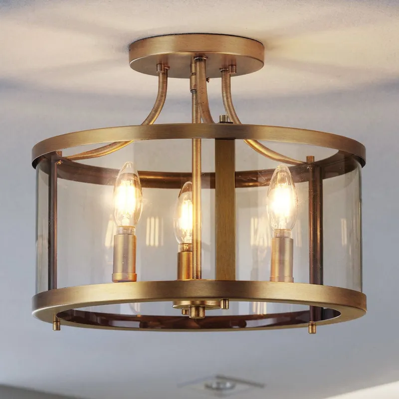 UHP4592 Modern Farmhouse Indoor Ceiling Light, 12-1/8''H x 13"W x 13''D, Vintage Brass Finish, Siegen Collection — Urban Ambiance LED Post Top Lights 60.0W 3000K
