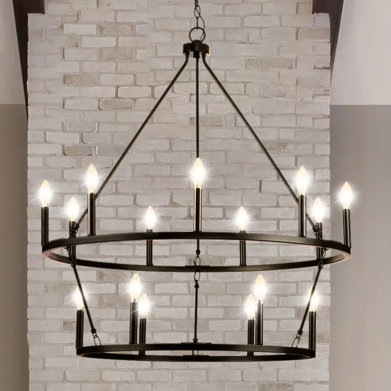 UHP4590 Modern Farmhouse Indoor Chandelier, 38-3/8''H x 35-1/2"W x 35-1/2''D, Matte Black Finish, Siegen Collection — Urban Ambiance LED Landscape Lights 60.0W 3000K