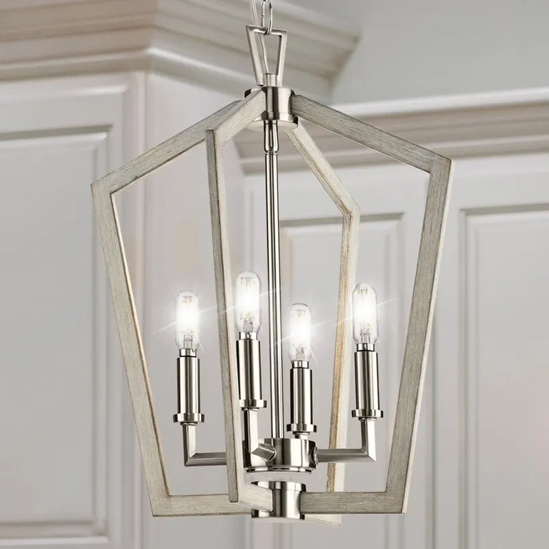 UHP4566 Modern Indoor Chandelier, 18-3/8''H x 14-1/4"W x 14-1/4''D, Brushed Nickel Finish, Spartanburg Collection — Urban Ambiance LED Landscape Lights 60.0W 3000K