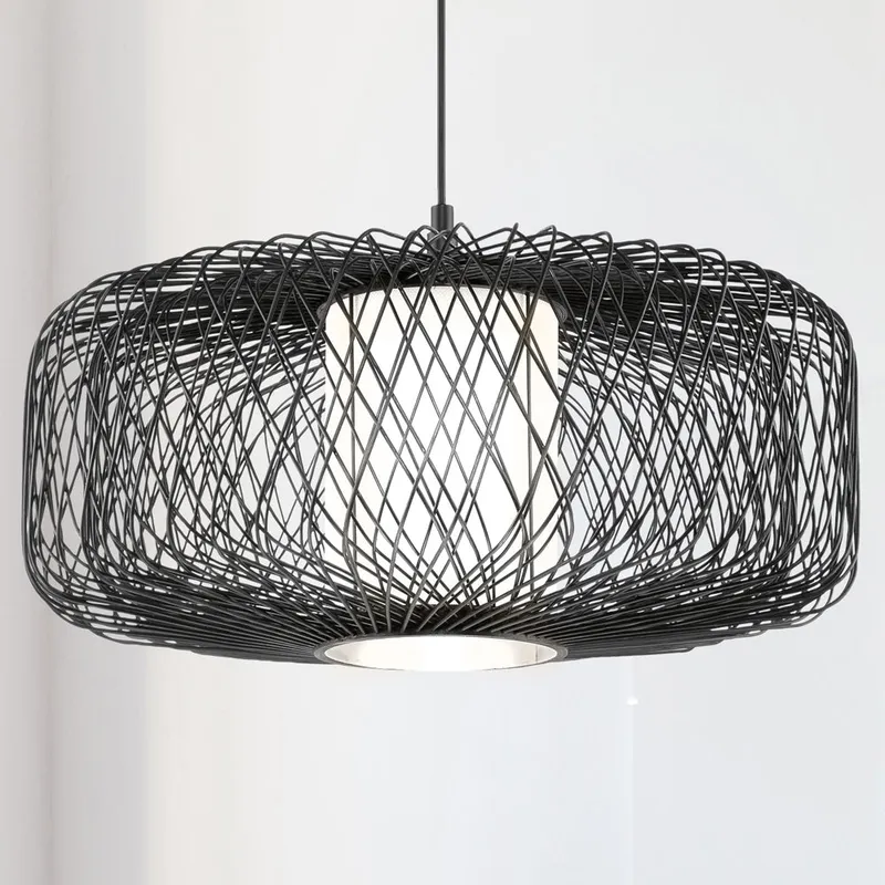 UHP4535 Natural Indoor Pendant, 12''H x 22"W x 22''D, Black Rattan Finish, Bedford Collection — Urban Ambiance LED Landscape Lights 60.0W 3000K