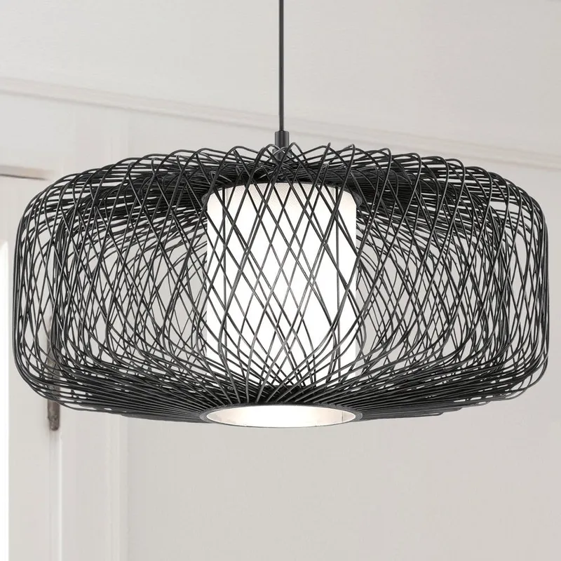 UHP4533 Natural Indoor Pendant, 10''H x 16"W x 16''D, Black Rattan Finish, Bedford Collection — Urban Ambiance LED Landscape Lights 60.0W 3000K