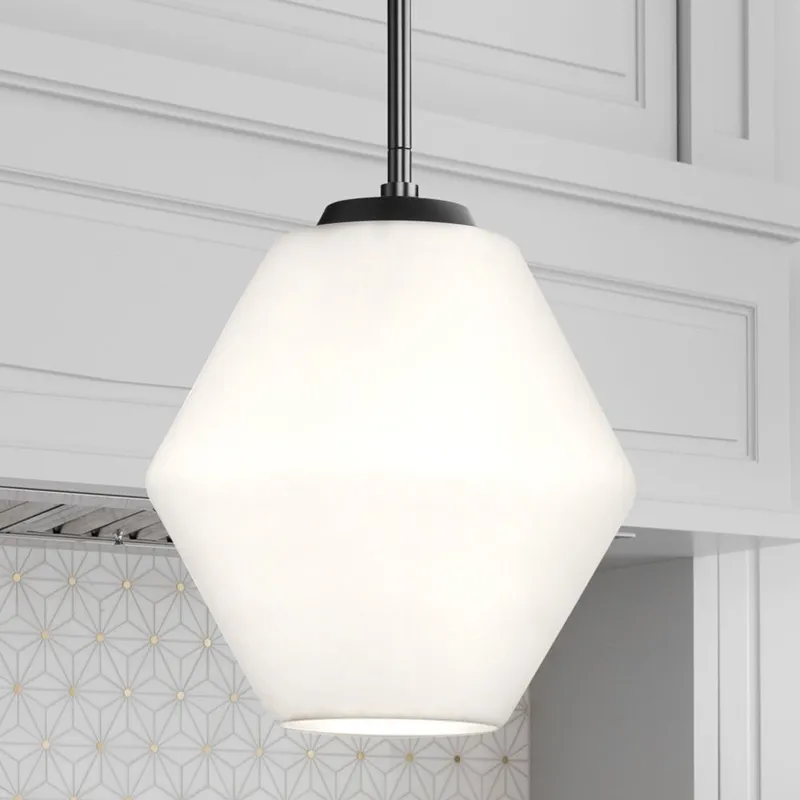 UHP4524 Mid-Century Modern Indoor Pendant, 11-1/2''H x 10"W x 10''D, Matte Black Finish, Roanoke Collection — Urban Ambiance LED Landscape Lights 75.0W 3000K