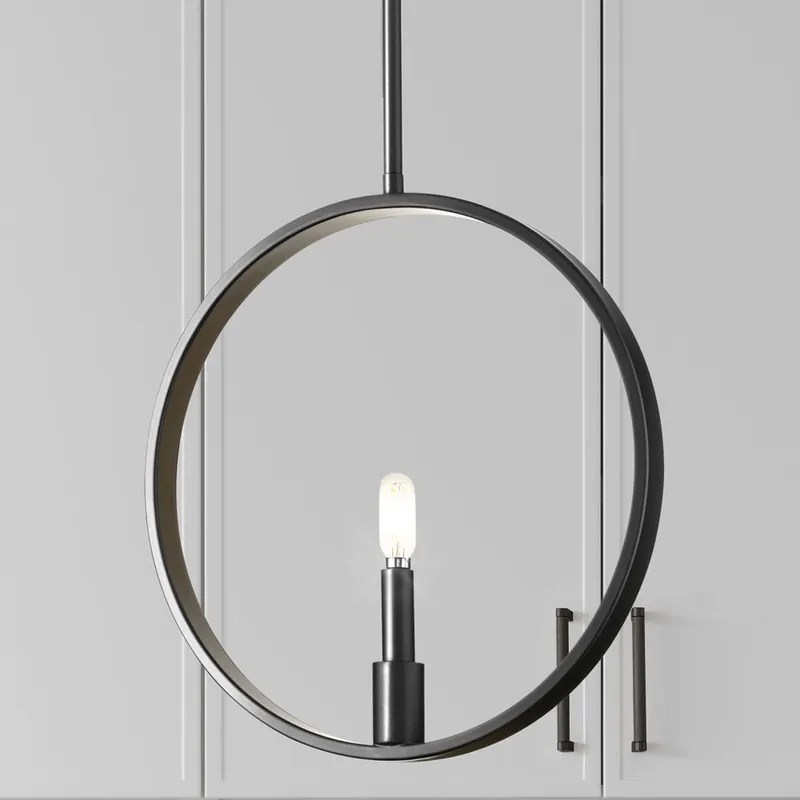 UHP4487 Modern Farmhouse Indoor Pendant, 15-1/2''H x 1-3/8"W x 15''D, Matte Black Finish, Fremantle Collection — Urban Ambiance LED Landscape Lights 60.0W 3000K